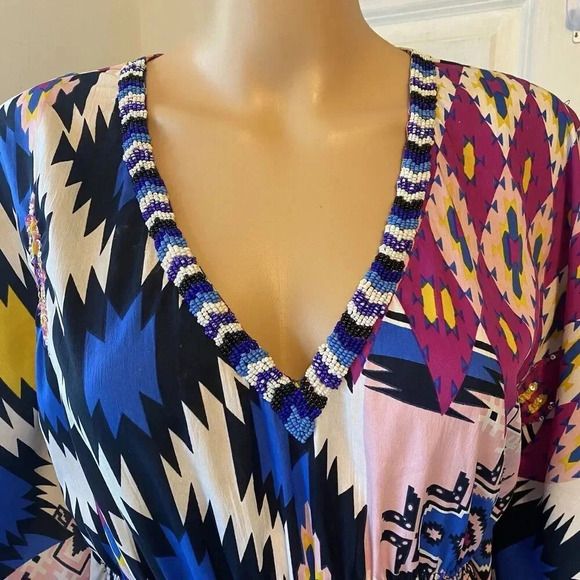 RHONA SUTTON Womens S-L Kimono - Sheer Top Cover Up Sequins Artsy Boho Coastal - Picture 6 of 9